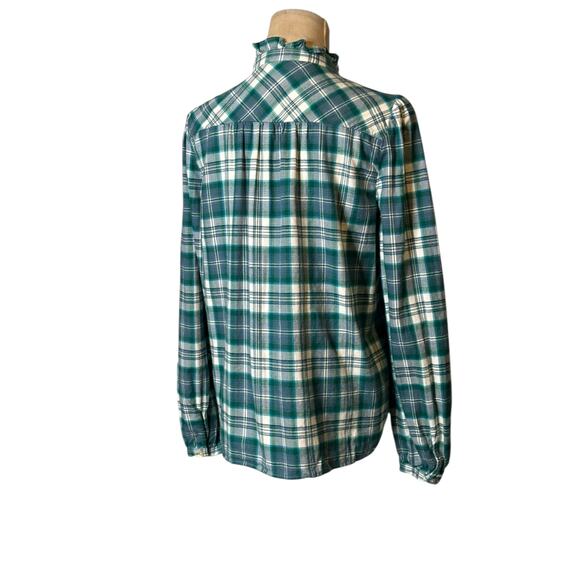 Loft green white plaid long sleeves ruffle button shirt size Small - Picture 14 of 16